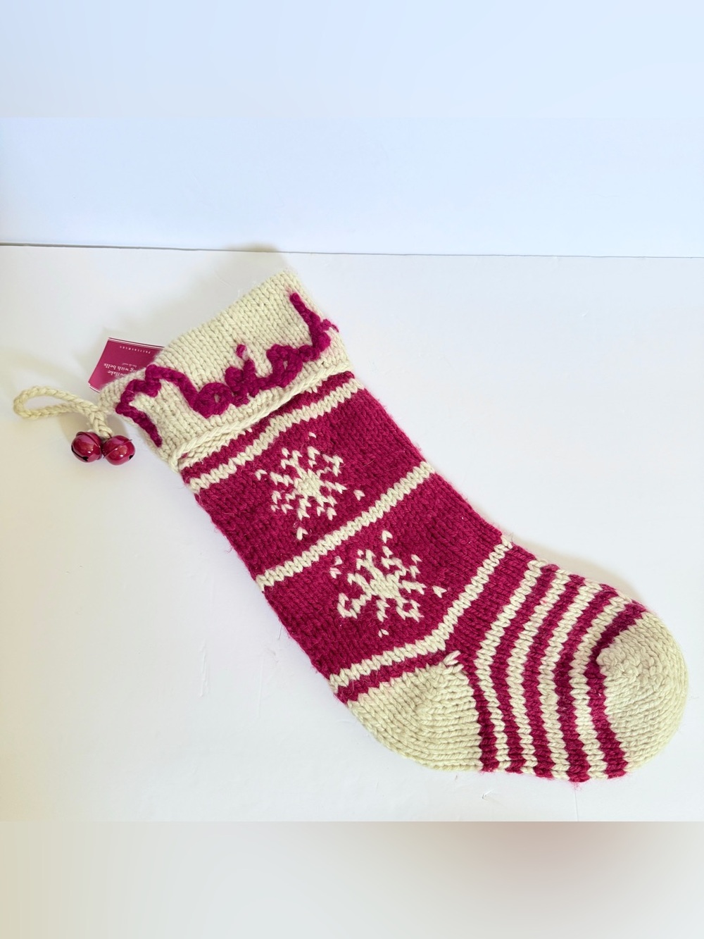 NWT Pottery Barn Red & Cream Hand-Knit Christmas Stocking